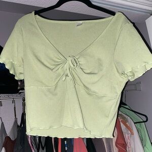Mint Green V-Neck Tie-Front Crop Top